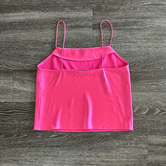 Alice + Olivia Harmon Candy Pink Satin Cami Top Sz Medium Cropped Cowl Neck Tank - Picture 5 of 16